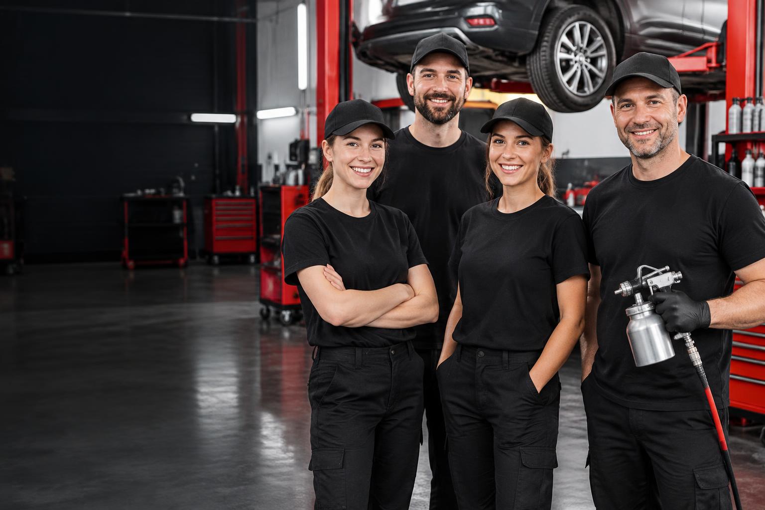 Komanda automobiļu darbnīcā
