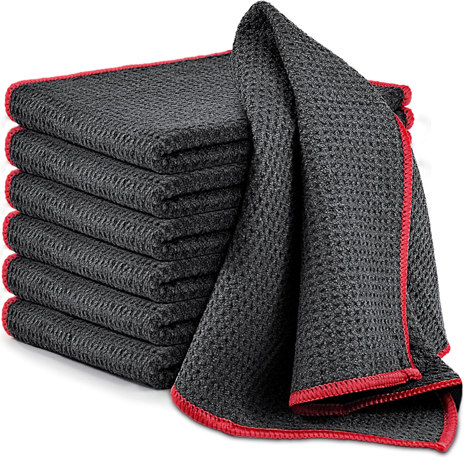 Airlab Waffle Microfiber Cloths – 6-Pack, 30 × 30cm, Red, Rustproofing Accessory