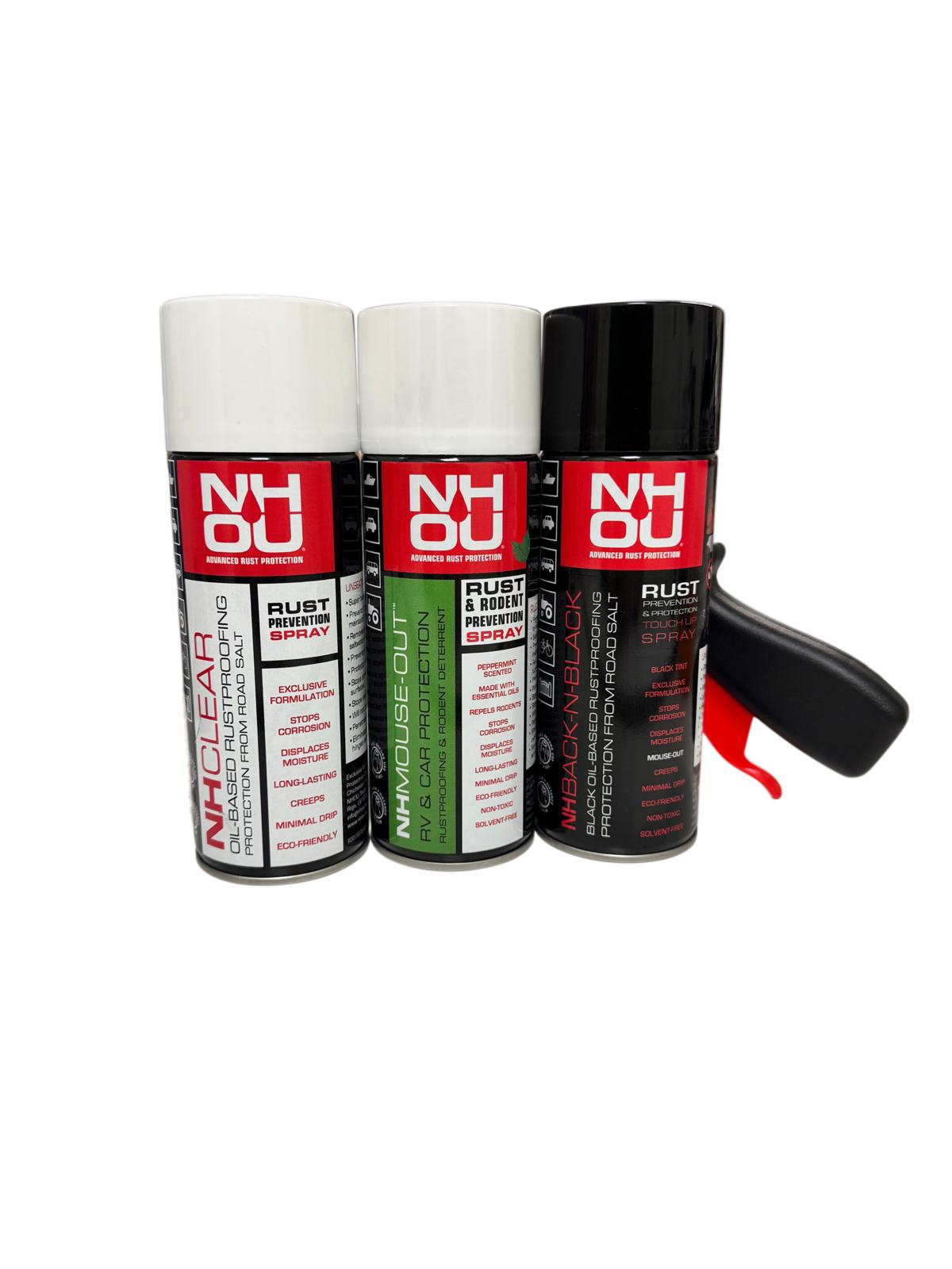 NHOU® Rust Protection Spray Set – MOUSE-OUT, Clear, Black + Accessories, NHOU® Oil Undercoating